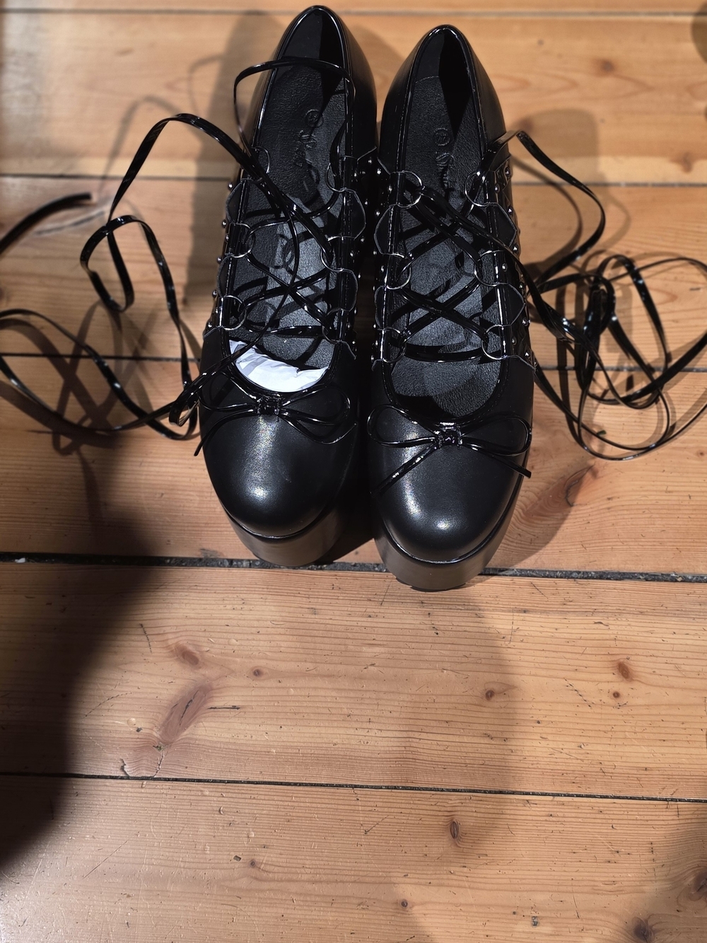 SHEIN Black Lace-Up Platform Mary Jane Pumps